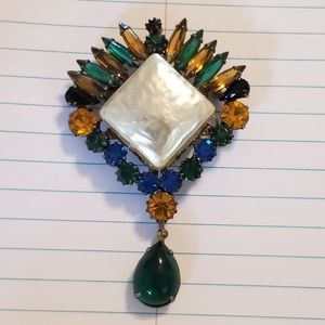 Vintage Large faux pearl glass pendent brooch